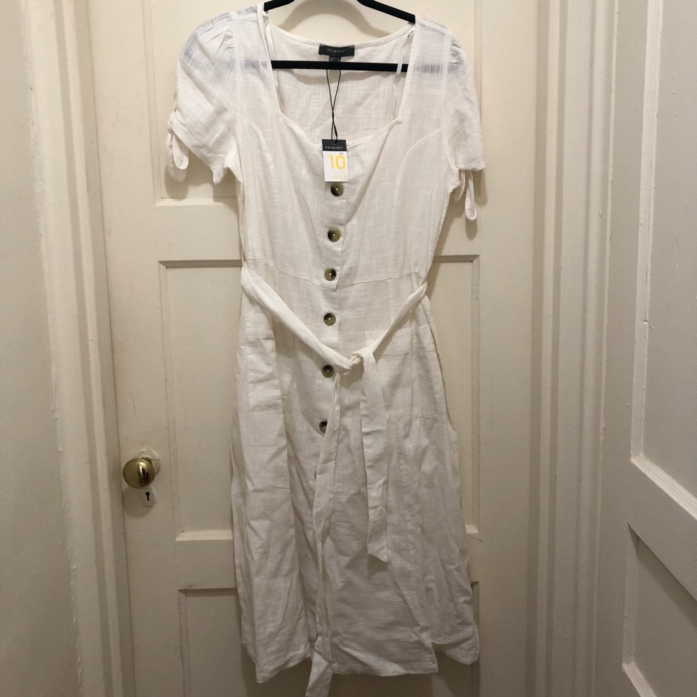 New White Midi Dress with tie belt